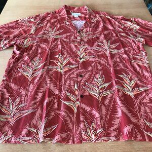 Bishop Street Hawaiian Shirt Men 2XL Red Floral Button Up Pocket Short Sleeve